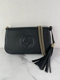 Gucci Black Pebbled Leather Soho Chain Flap Shoulder Bag