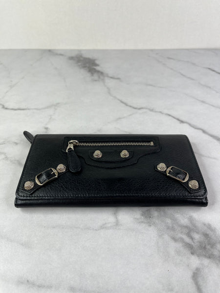 Balenciaga Black Arena Lambskin Giant 12 Silver Continental Wallet