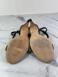 Chanel CC Black Leather Chain Link Ankle Strap Sandals Size 37.5