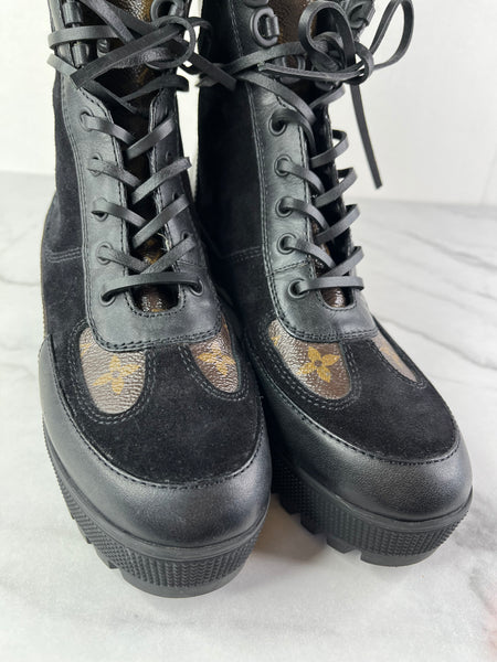 Louis Vuitton Black Monogram Laureate Platform Desert Boots Size 37