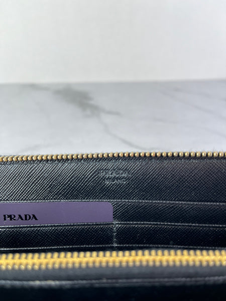 Prada Black Saffiano Zip Wallet
