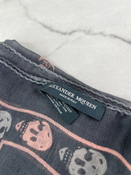 Alexander McQueen Classic Grey/Pink Silk Skull Scarf