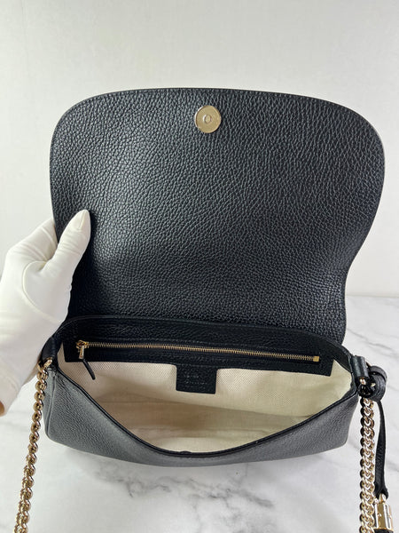 Gucci Black Pebbled Leather Soho Chain Flap Shoulder Bag