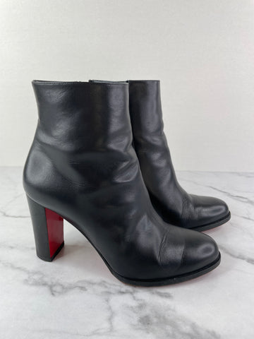 CHRISTIAN LOUBOUTIN Black Leather Adox 85 Ankle Boots Size 38.5