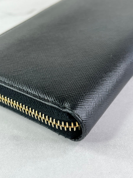 Prada Black Saffiano Zip Wallet