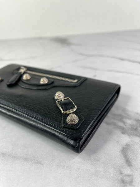 Balenciaga Black Arena Lambskin Giant 12 Silver Continental Wallet