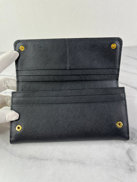 Prada Black Saffiano Flap Wallet