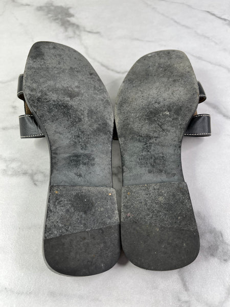 Hermes Black Oran Flat Sandals Size 37