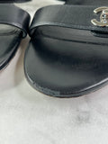 Chanel Black CC Turnlock Leather Triple Strap Flat Slides Size 37