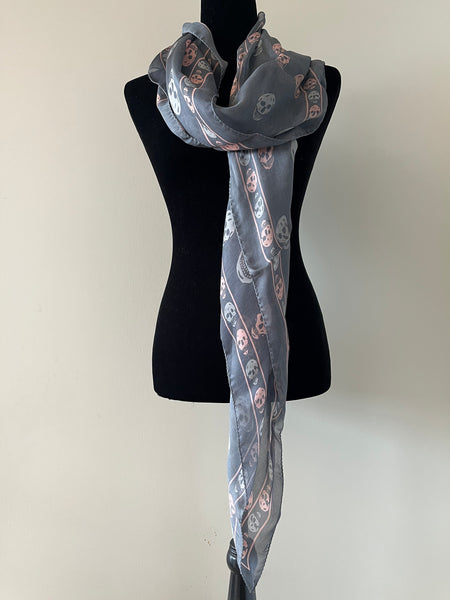 Alexander McQueen Classic Grey/Pink Silk Skull Scarf