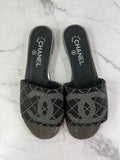 Chanel Black Grey Pearl Embroidery CC Mules Size 37