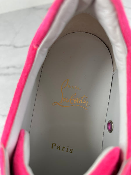Christian Louboutin Women’s Vieira 2 Flat Pink Poupidou Suede Spike Sneakers Size 37