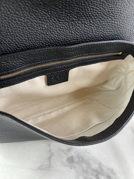 Gucci Black Pebbled Leather Soho Chain Flap Shoulder Bag