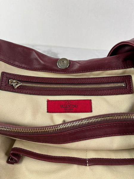 Valentino Burgundy Nuage Leather and Lace Bow Shoulder Hobo Bag