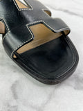 Hermes Black Oran Flat Sandals Size 37