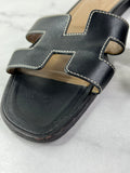 Hermes Black Oran Flat Sandals Size 37