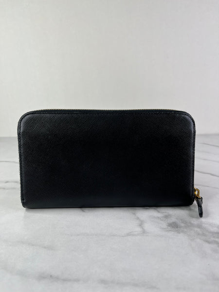 Prada Black Saffiano Zip Wallet