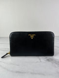 Prada Black Saffiano Zip Wallet
