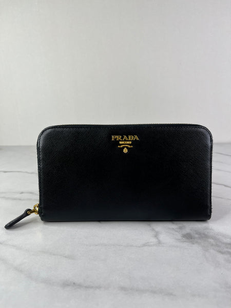 Prada Black Saffiano Zip Wallet