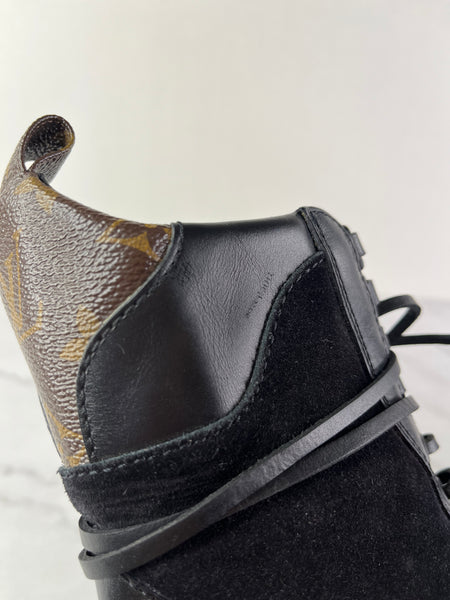 Louis Vuitton Black Monogram Laureate Platform Desert Boots Size 37