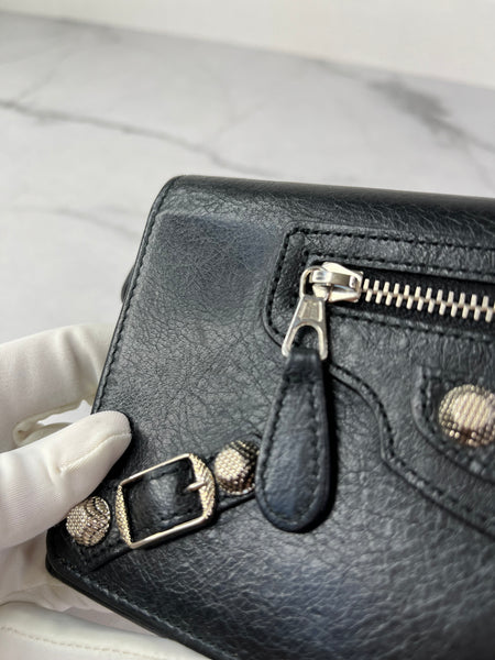 Balenciaga Black Arena Lambskin Giant 12 Silver Continental Wallet