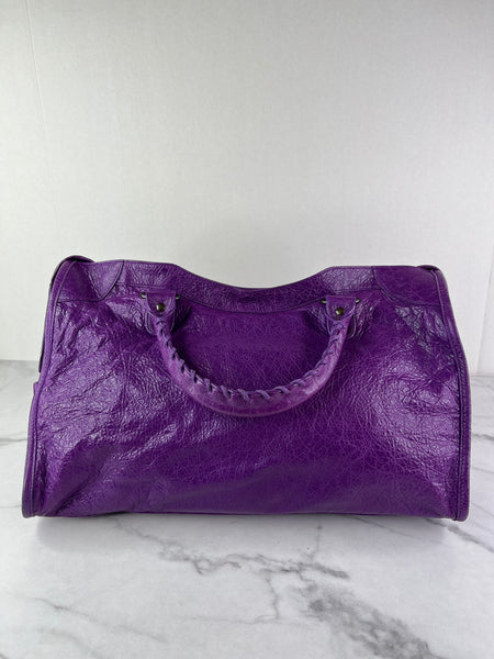 BALENCIAGA Ultraviolet Agneau Classic Hardware City Shoulder Bag