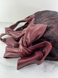 Valentino Burgundy Nuage Leather and Lace Bow Shoulder Hobo Bag