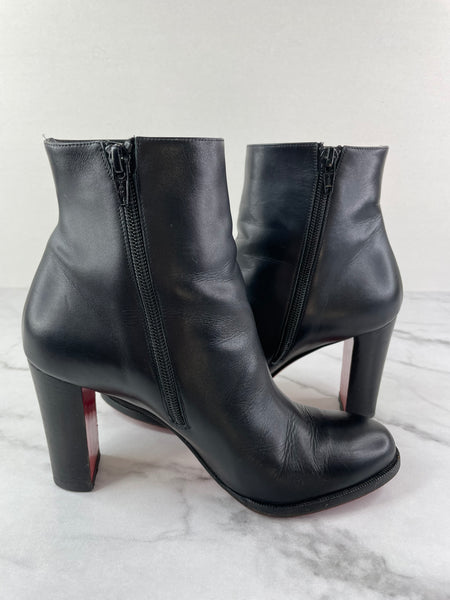 CHRISTIAN LOUBOUTIN Black Leather Adox 85 Ankle Boots Size 38.5