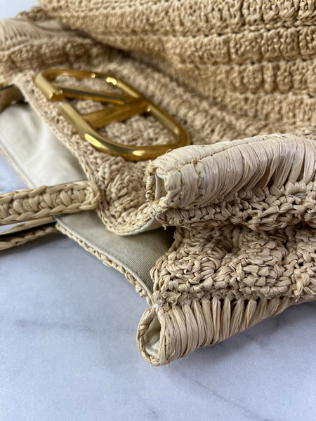 Valentino VLogo Signature Raffia Tote Bag