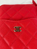 Chanel Red Caviar Quilted Classic iPhone Pouch/Wallet