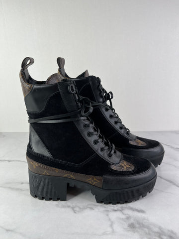 Louis Vuitton Black Monogram Laureate Platform Desert Boots Size 37