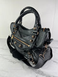 BALENCIAGA Black Lambskin Leather Giant 21 Rose Gold Motorcycle City Shoulder Bag