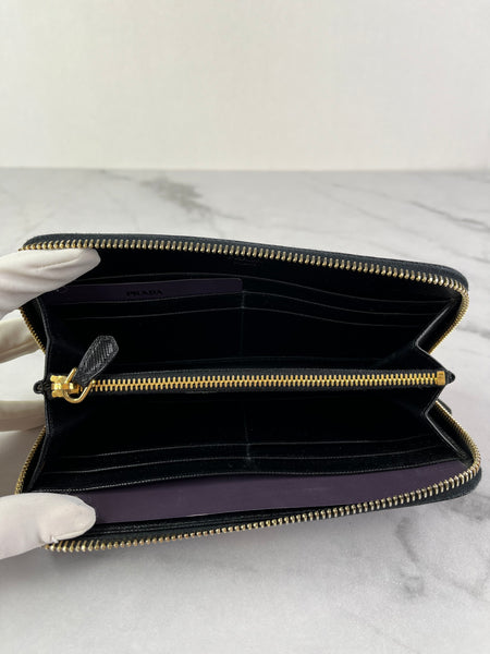 Prada Black Saffiano Zip Wallet