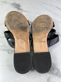 Chanel Black CC Turnlock Leather Triple Strap Flat Slides Size 37