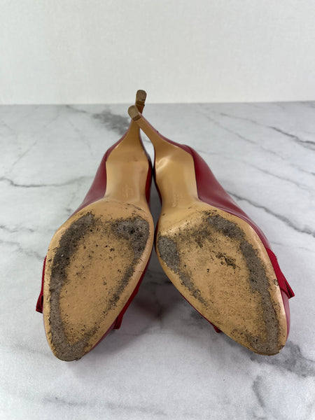 Ferragamo Red Rosso Patent Pimpa Rounded Toe Bow Pumps Size 6