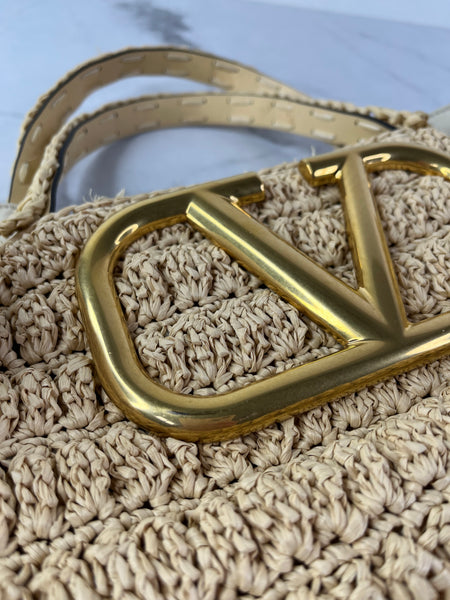 Valentino VLogo Signature Raffia Tote Bag