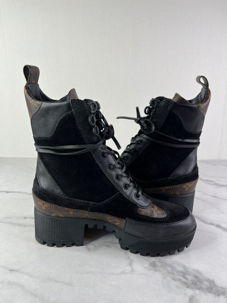 Louis Vuitton Black Monogram Laureate Platform Desert Boots Size 37