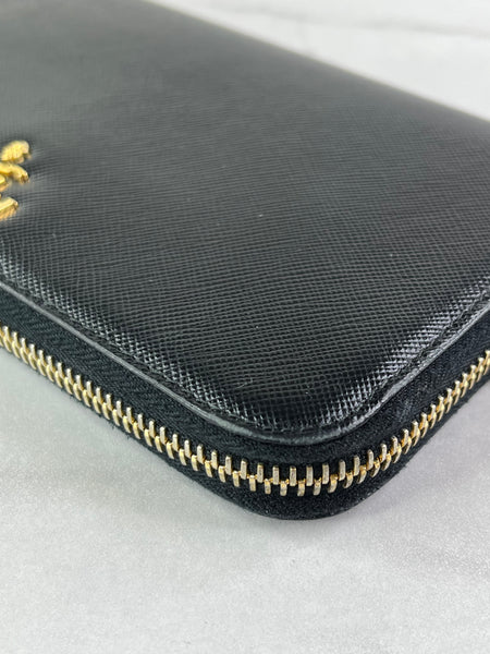 Prada Black Saffiano Zip Wallet