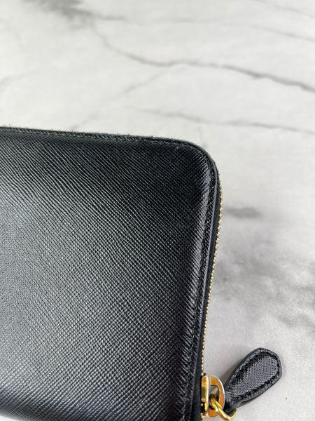 Prada Black Saffiano Zip Wallet