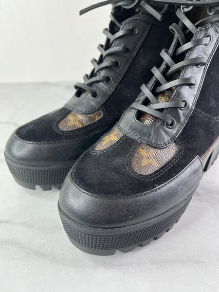 Louis Vuitton Black Monogram Laureate Platform Desert Boots Size 37