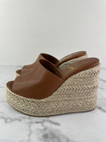 CHRISTIAN LOUBOUTIN Tan Ariella Zeppa 130 leather wedge mules Size 39