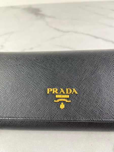 Prada Black Saffiano Flap Wallet
