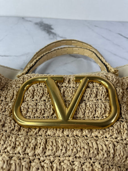Valentino VLogo Signature Raffia Tote Bag