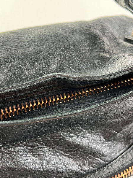 BALENCIAGA Black Lambskin Leather Giant 21 Rose Gold Motorcycle City Shoulder Bag