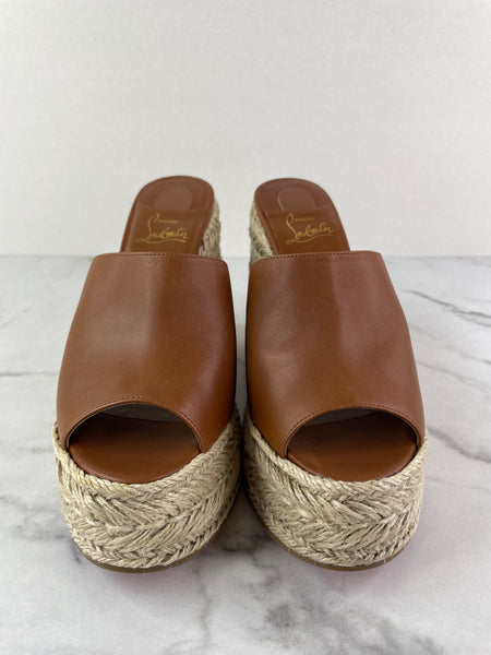 CHRISTIAN LOUBOUTIN Tan Ariella Zeppa 130 leather wedge mules Size 39
