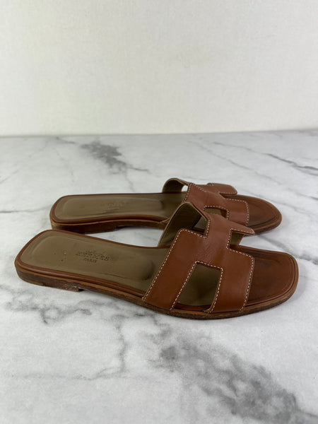 Hermes Gold (Brown) Oran Flat Sandals Size 37
