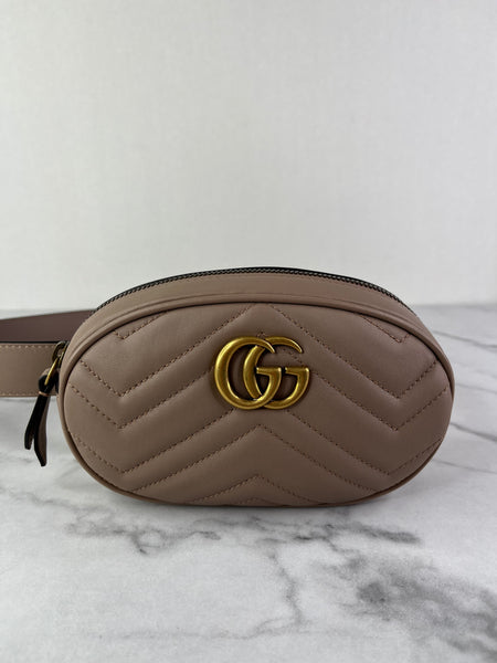Gucci Dusty Pink GG Marmont matelassé leather belt bag