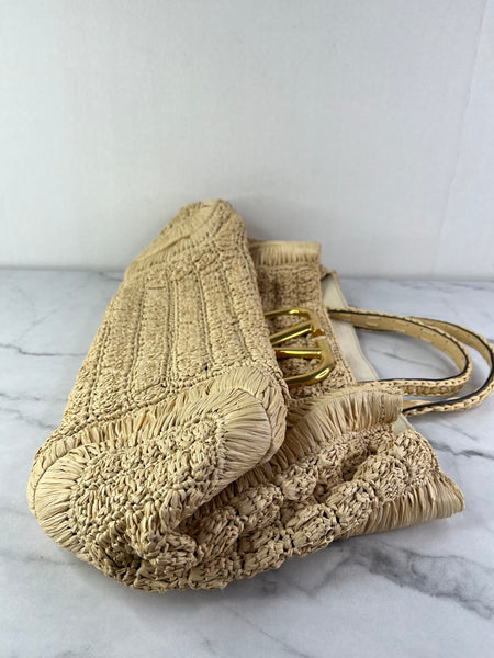 Valentino VLogo Signature Raffia Tote Bag