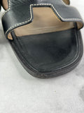 Hermes Black Oran Flat Sandals Size 37