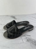 Chanel Black Grey Pearl Embroidery CC Mules Size 37
